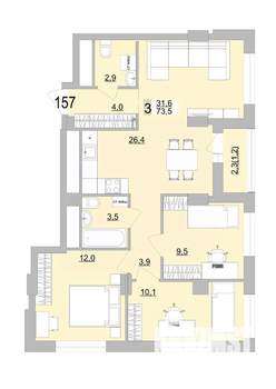 3-к квартира, вторичка, 74м2, 21/24 этаж