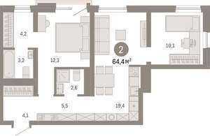 2-к квартира, вторичка, 64м2, 7/8 этаж