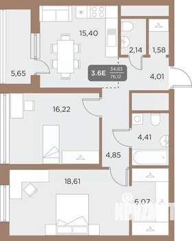 3-к квартира, вторичка, 76м2, 4/24 этаж