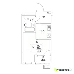1-к квартира, вторичка, 28м2, 9/31 этаж