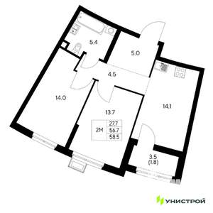 2-к квартира, вторичка, 59м2, 7/31 этаж
