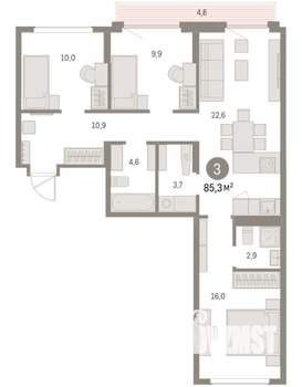 3-к квартира, вторичка, 85м2, 6/8 этаж