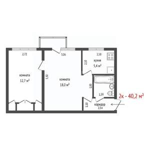 2-к квартира, вторичка, 40м2, 2/5 этаж