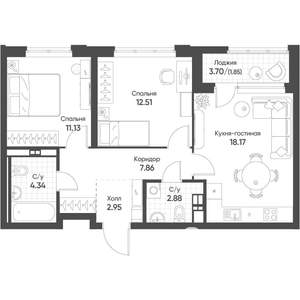 2-к квартира, вторичка, 61м2, 7/16 этаж