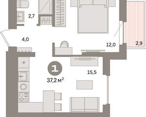 1-к квартира, вторичка, 37м2, 5/16 этаж