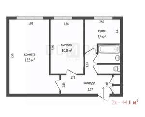2-к квартира, вторичка, 44м2, 1/9 этаж