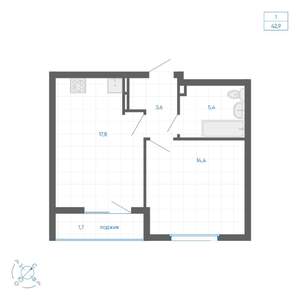 1-к квартира, вторичка, 43м2, 14/32 этаж