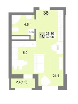Студия квартира, вторичка, 32м2, 8/26 этаж