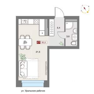 1-к квартира, вторичка, 31м2, 3/8 этаж
