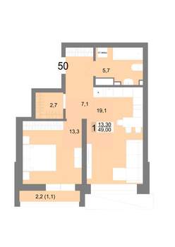 1-к квартира, вторичка, 49м2, 9/25 этаж