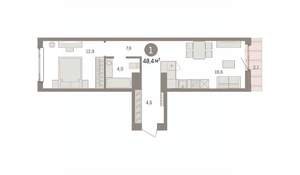1-к квартира, вторичка, 48м2, 4/9 этаж