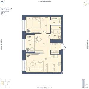 1-к квартира, вторичка, 56м2, 26/29 этаж