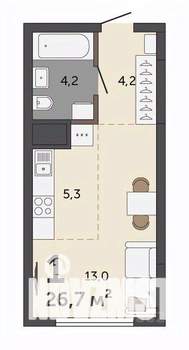 Студия квартира, строящийся дом, 27м2, 12/30 этаж