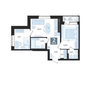 2-к квартира, вторичка, 58м2, 6/23 этаж