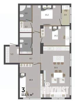 3-к квартира, вторичка, 112м2, 11/15 этаж