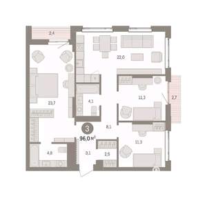 3-к квартира, вторичка, 96м2, 3/25 этаж