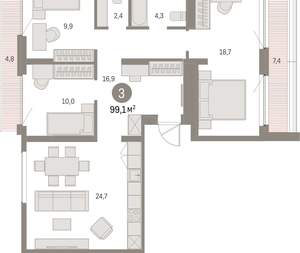 3-к квартира, вторичка, 99м2, 8/9 этаж