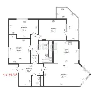 4-к квартира, вторичка, 99м2, 10/14 этаж