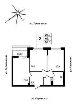 2-к квартира, вторичка, 61м2, 3/19 этаж