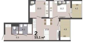 2-к квартира, вторичка, 55м2, 11/19 этаж