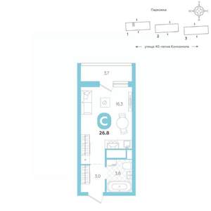 Студия квартира, вторичка, 27м2, 11/16 этаж