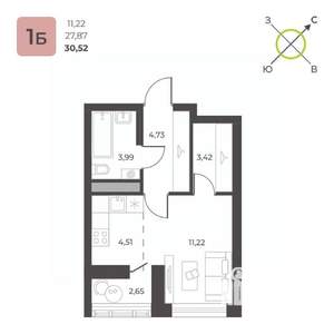 Студия квартира, строящийся дом, 31м2, 22/23 этаж