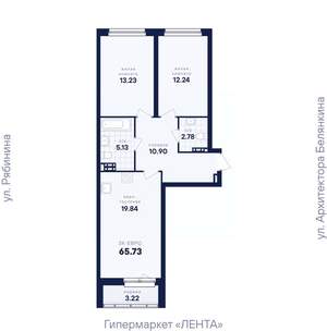 2-к квартира, вторичка, 66м2, 1/26 этаж