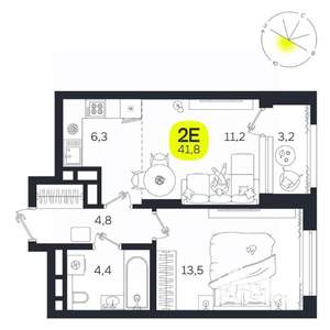 2-к квартира, вторичка, 42м2, 19/27 этаж