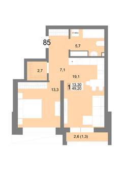 1-к квартира, вторичка, 49м2, 14/25 этаж