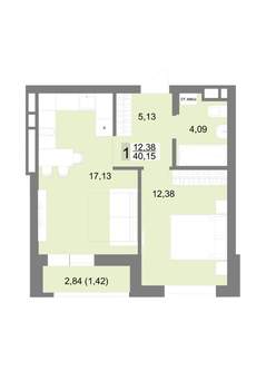 1-к квартира, строящийся дом, 40м2, 19/22 этаж