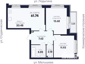 2-к квартира, вторичка, 62м2, 11/33 этаж