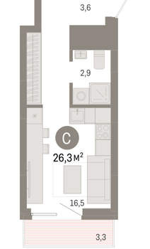 Студия квартира, вторичка, 26м2, 6/8 этаж