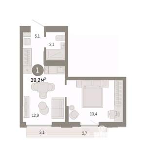 1-к квартира, вторичка, 39м2, 13/16 этаж