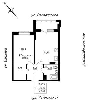 1-к квартира, строящийся дом, 41м2, 17/25 этаж
