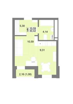 Студия квартира, строящийся дом, 30м2, 12/22 этаж