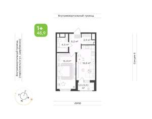 1-к квартира, вторичка, 46м2, 23/24 этаж