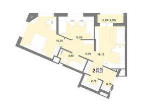 2-к квартира, строящийся дом, 64м2, 2/22 этаж