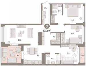 3-к квартира, вторичка, 101м2, 6/16 этаж