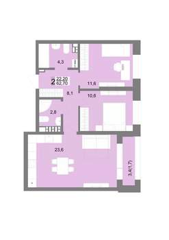 2-к квартира, строящийся дом, 65м2, 12/17 этаж