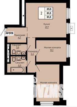 2-к квартира, строящийся дом, 61м2, 8/32 этаж