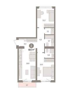2-к квартира, вторичка, 69м2, 2/15 этаж