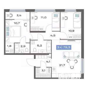 3-к квартира, строящийся дом, 79м2, 10/25 этаж