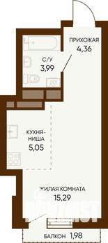 1-к квартира, строящийся дом, 29м2, 4/24 этаж