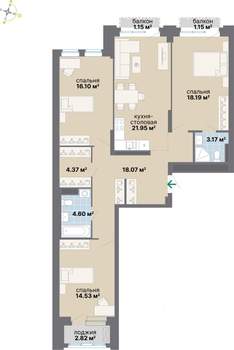 3-к квартира, вторичка, 106м2, 5/25 этаж