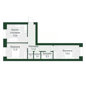 2-к квартира, вторичка, 57м2, 2/4 этаж