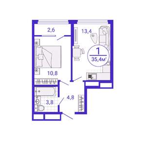 1-к квартира, строящийся дом, 34м2, 17/27 этаж