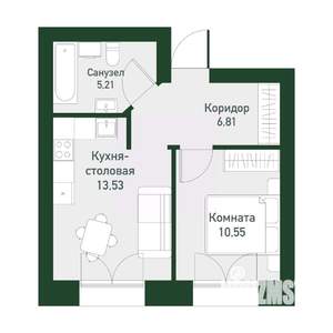 1-к квартира, вторичка, 38м2, 4/4 этаж