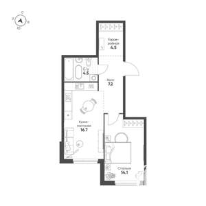 1-к квартира, строящийся дом, 47м2, 15/25 этаж