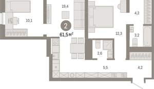 2-к квартира, вторичка, 62м2, 4/8 этаж