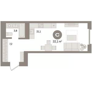 Студия квартира, вторичка, 32м2, 13/24 этаж
